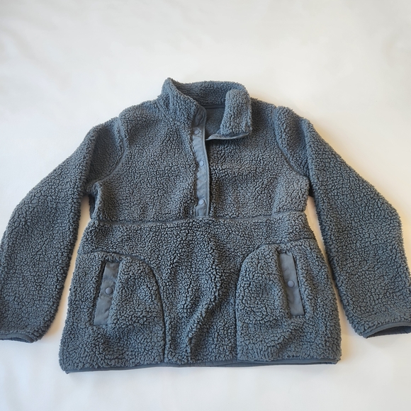 32 Degrees Sweaters - 32 Degrees Cozy Gray Sherpa Fleece Pullover Jacket Sweater Half Button Down